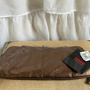 Genuine NWT Hobo International Bronze Leather Kiss Lock Clutch Purse